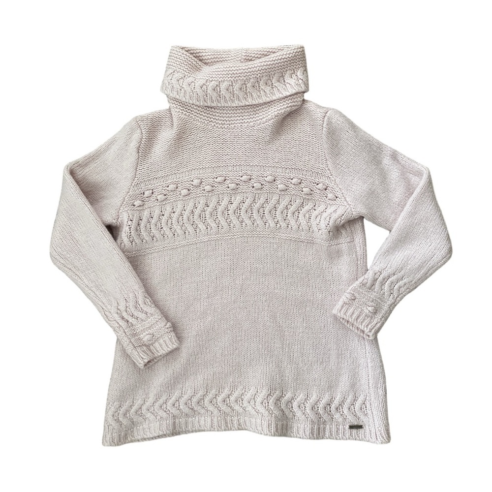 Saint James Mademoiselle Light Pink 100% Wool Cable Knit Turtleneck Sweater M/L